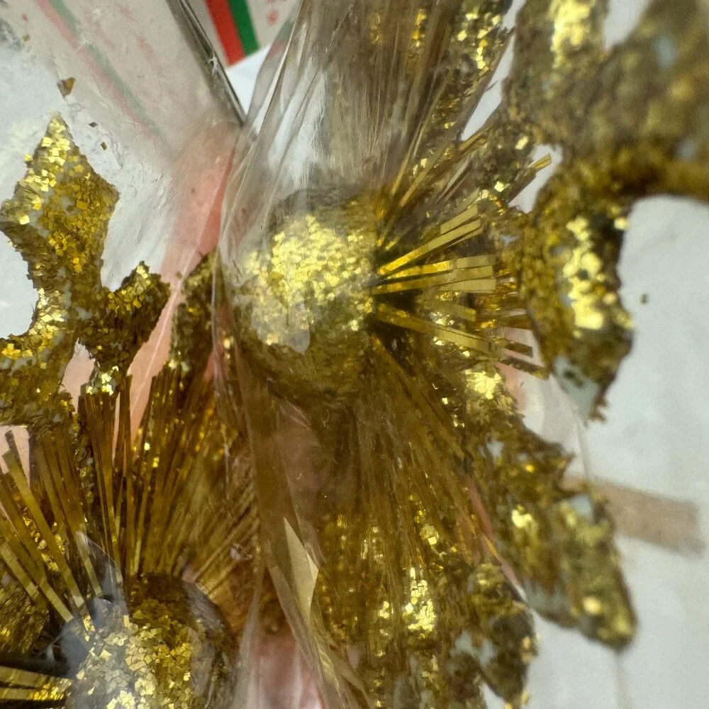2 Vtg Sealed Santas World Gold Glitter‎ Ornaments Star Christmas Holiday Trim